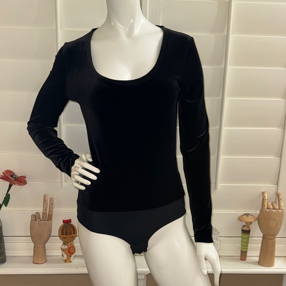 J. Crew Scoopneck Stretch Velvet Bodysuit Black